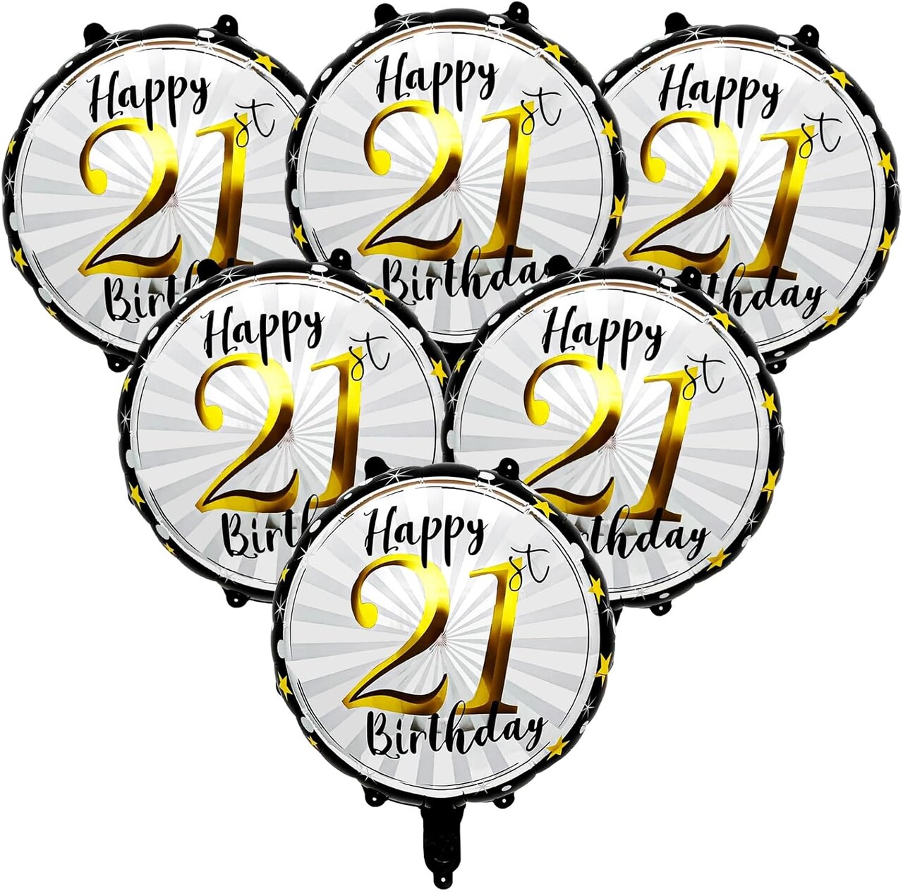 18inch Black and Gold Helium Foil Balloon,6pcs Happy 21st Birthday Balloons Kit (Blackgold)